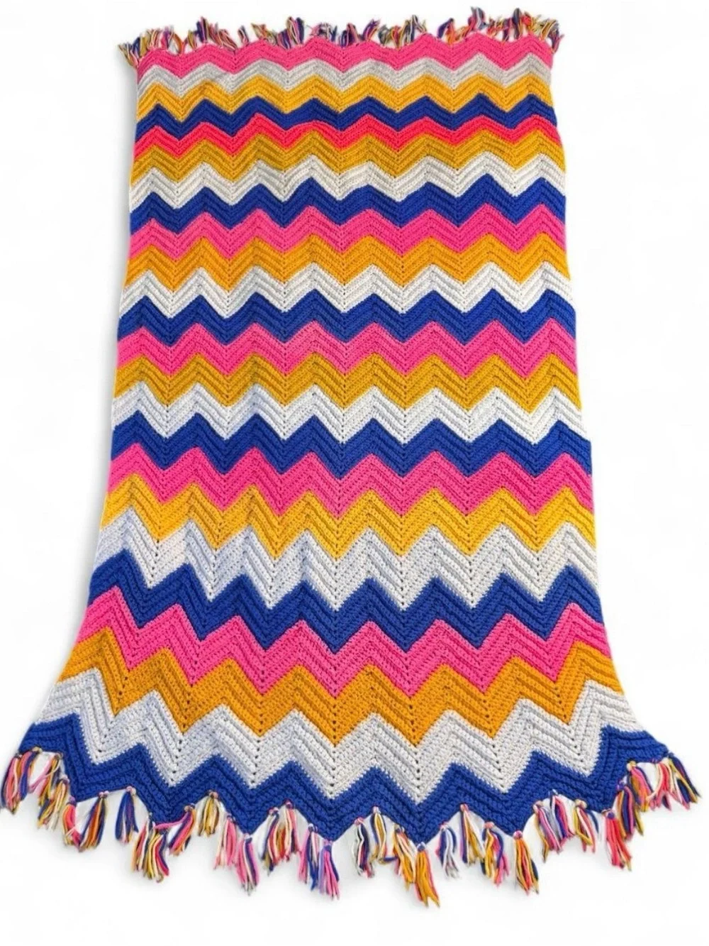 Vintage chevron Afghan crochet blanket throw zigzag retro groovy